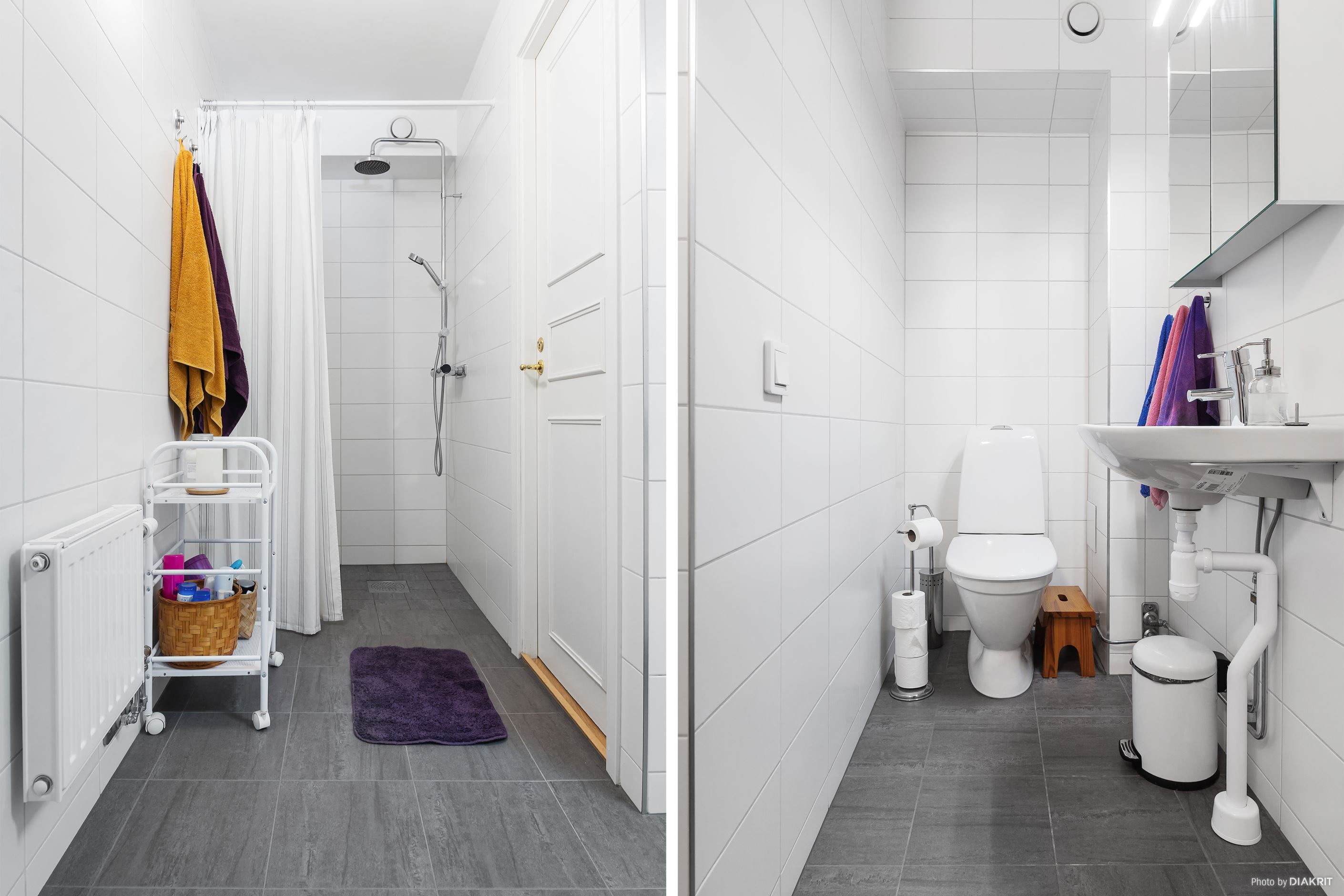 Dusch/WC på nedre plan, härifrån nås ett förråd