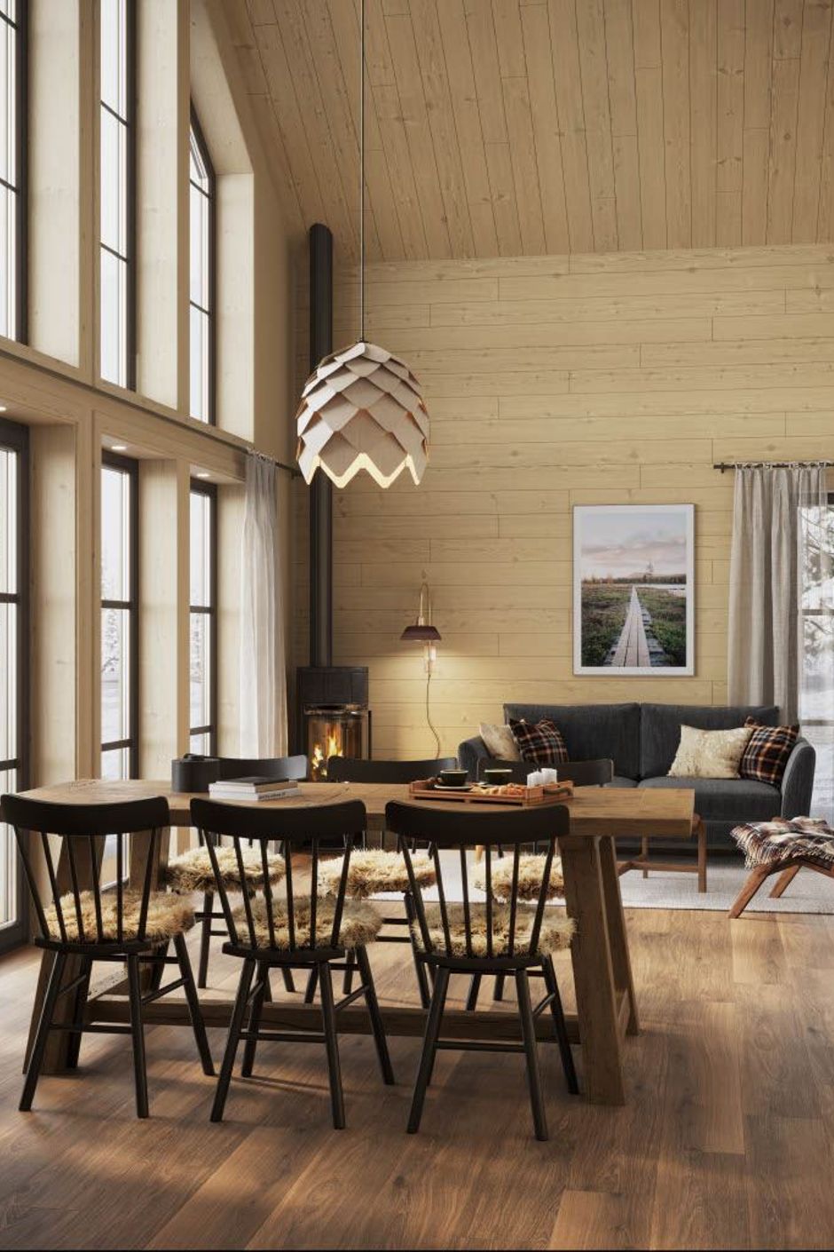 Del av kök och allrum i Minivillan, rendering